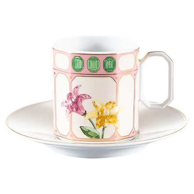 Idyllia coffee cup with saucer, Porcelain, Crystal print motif, flower, Multicoloured by SWAROVSKI