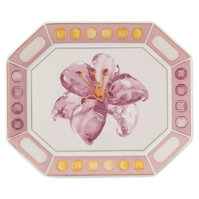 Idyllia tray, Porcelain, Crystal print motif, Flower, Small, Pink by SWAROVSKI