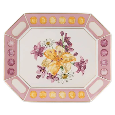 Idyllia tray, Porcelain, Crystal print motif, Flower, Large, Pink by SWAROVSKI