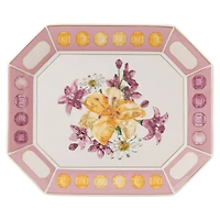 Idyllia tray, Porcelain, Crystal print motif, Flower, Large, Pink by SWAROVSKI