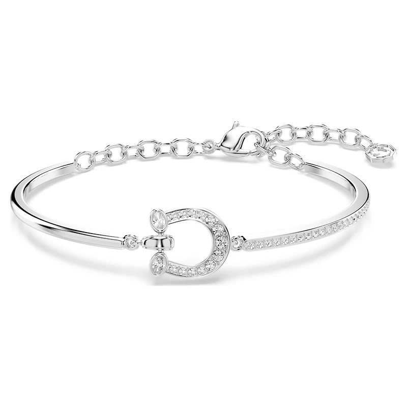 Symbolica bracelet, Pavé, Horseshoe, White, Rhodium plated by SWAROVSKI