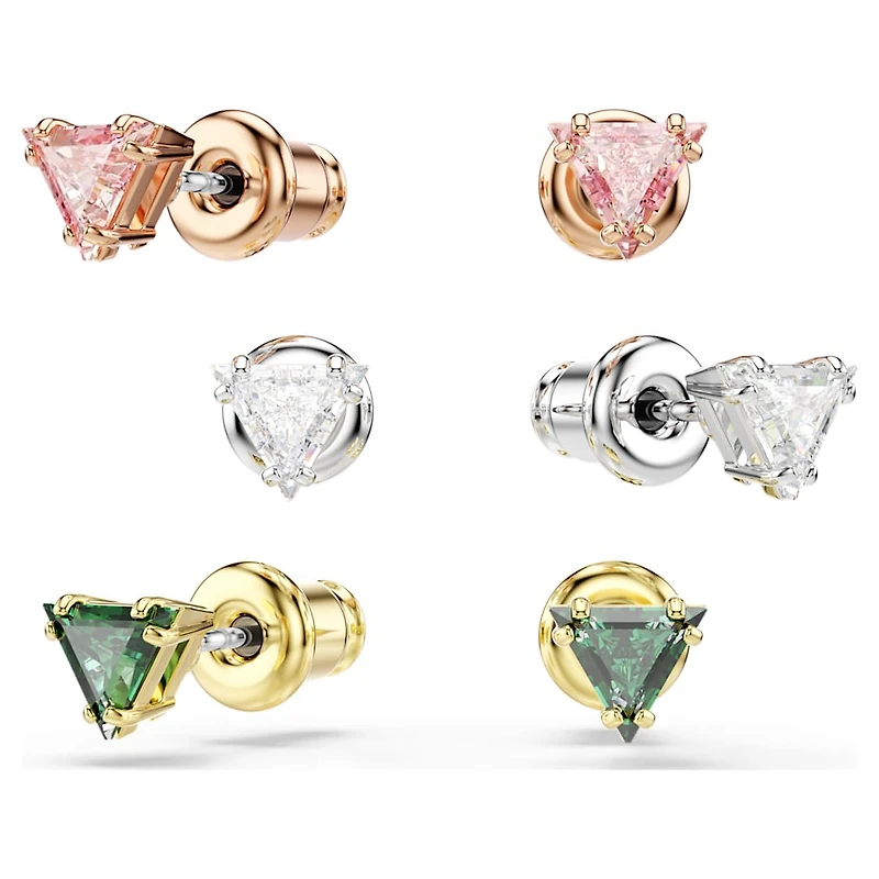 Stilla stud earrings, Triangle cut, Multicoloured, Mixed metal finish by SWAROVSKI