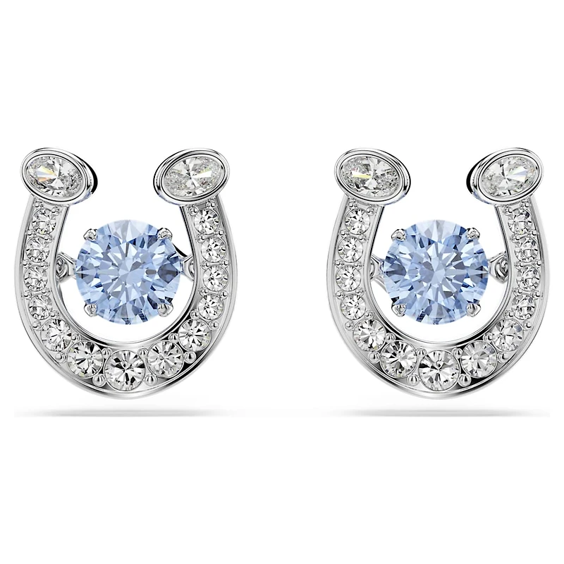 Symbolica stud earrings, Round cut, Pavé, Horse shoe, Blue, Rhodium plated by SWAROVSKI