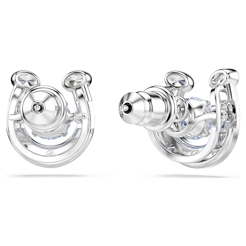 Symbolica stud earrings, Round cut, Pavé, Horse shoe, Blue, Rhodium plated by SWAROVSKI