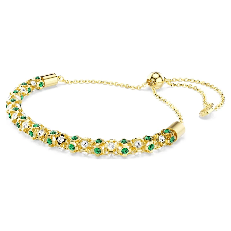 Dextera bracelet, Round cut, Green, Gold-tone finish by SWAROVSKI