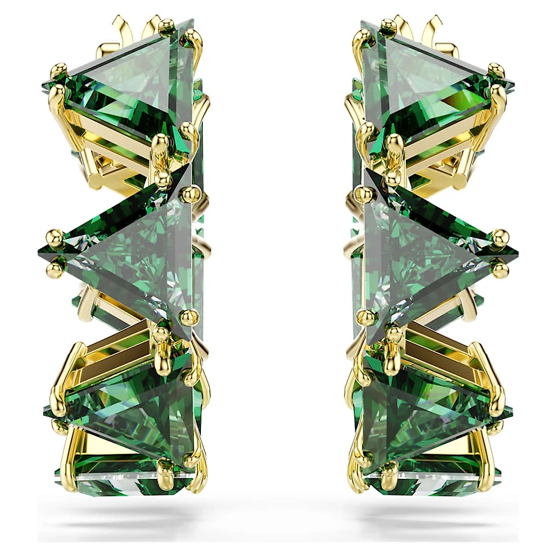 Matrix hoop earrings, Triangle cut, Triangle, Mini, Green, Gold-tone plated by SWAROVSKI