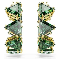 Matrix hoop earrings, Triangle cut, Triangle, Mini, Green, Gold-tone plated by SWAROVSKI