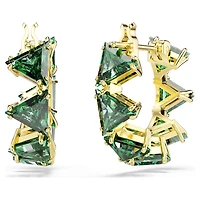 Matrix hoop earrings, Triangle cut, Triangle, Mini, Green, Gold-tone plated by SWAROVSKI