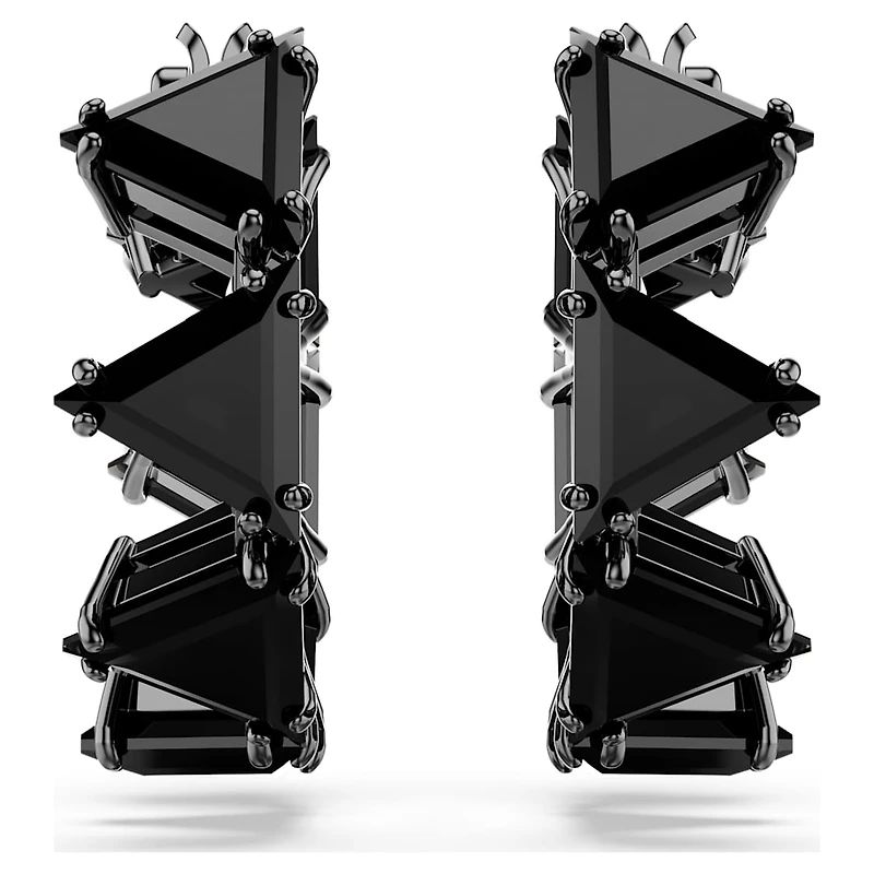 Matrix hoop earrings, Triangle cut, Triangle, Mini, Black, Ruthenium plated by SWAROVSKI