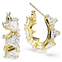 Matrix hoop earrings, Triangle cut, Triangle, Mini, White, Gold-tone plated by SWAROVSKI