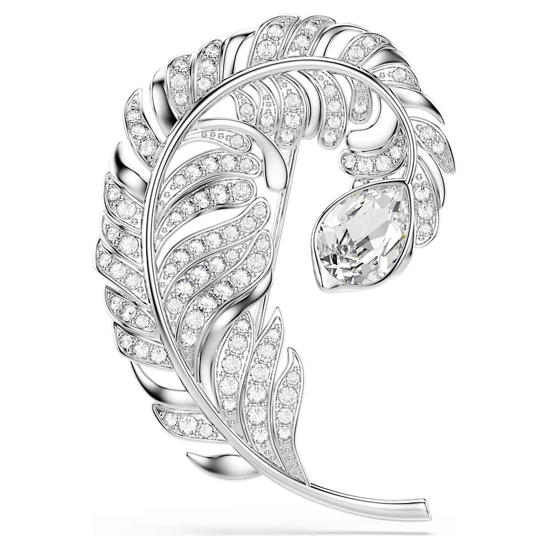 Idyllia brooch, Mixed cuts, Feather, Rhodium plated by SWAROVSKI