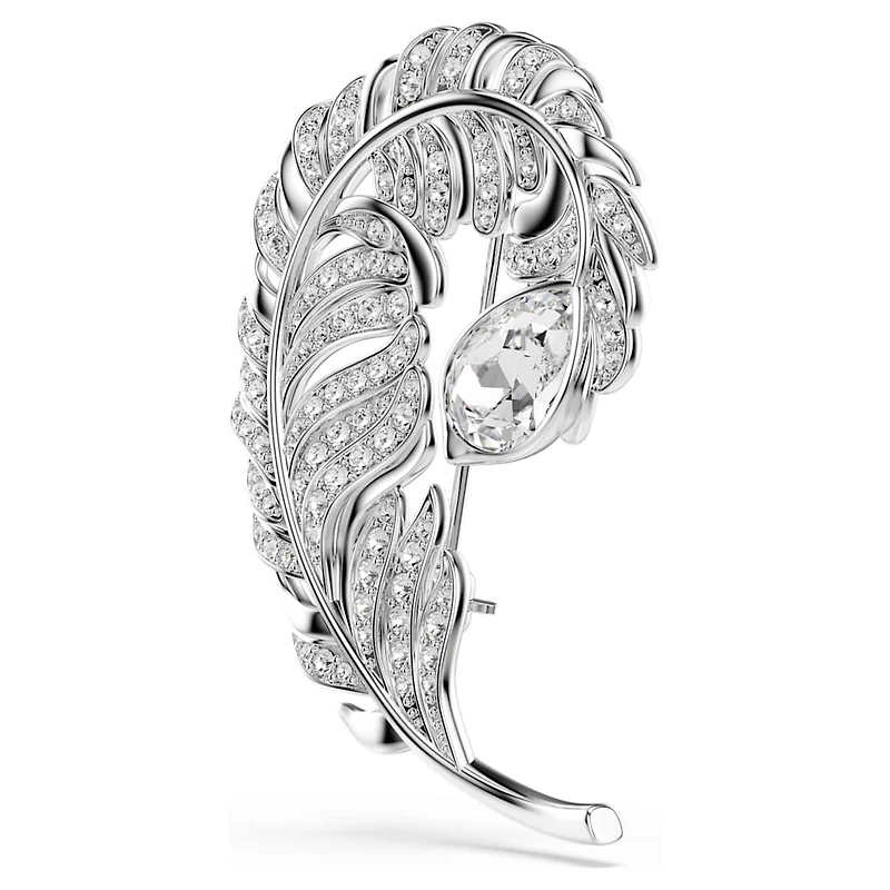 Idyllia brooch, Mixed cuts, Feather, Rhodium plated by SWAROVSKI