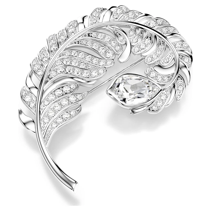 Idyllia brooch, Mixed cuts, Feather, Rhodium plated by SWAROVSKI