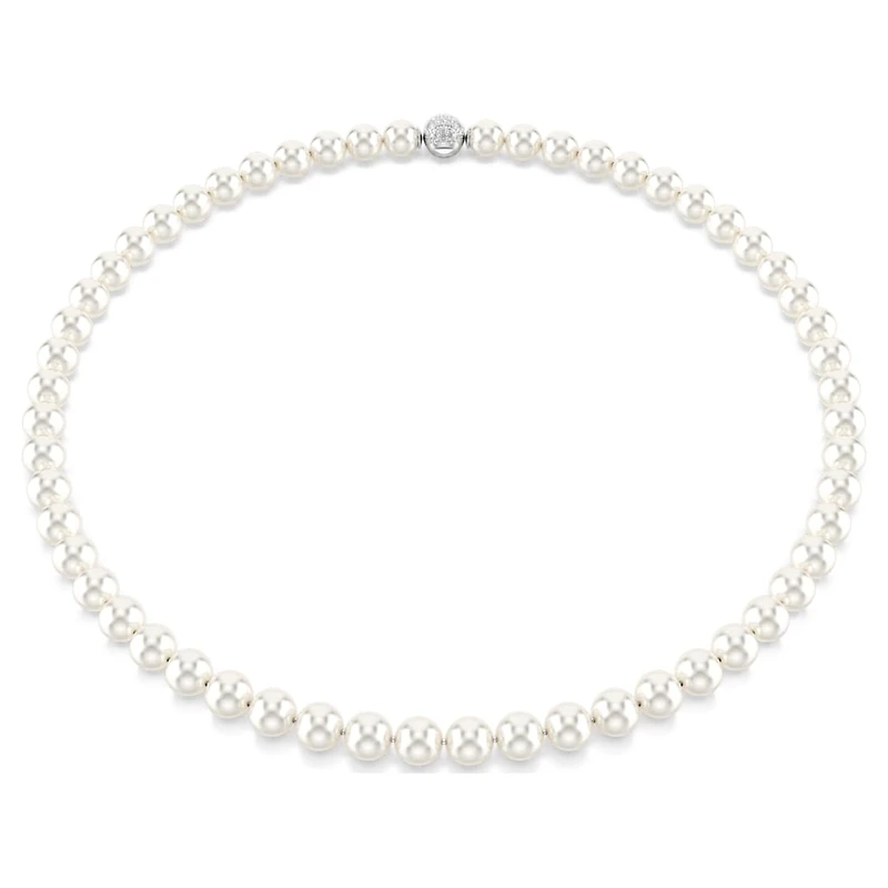 Matrix necklace, Crystal pearl, White, Rhodium plated by SWAROVSKI