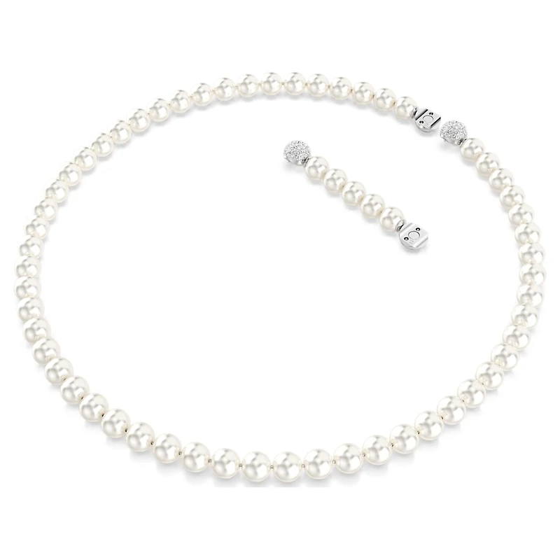 Matrix necklace, Crystal pearl, White, Rhodium plated by SWAROVSKI