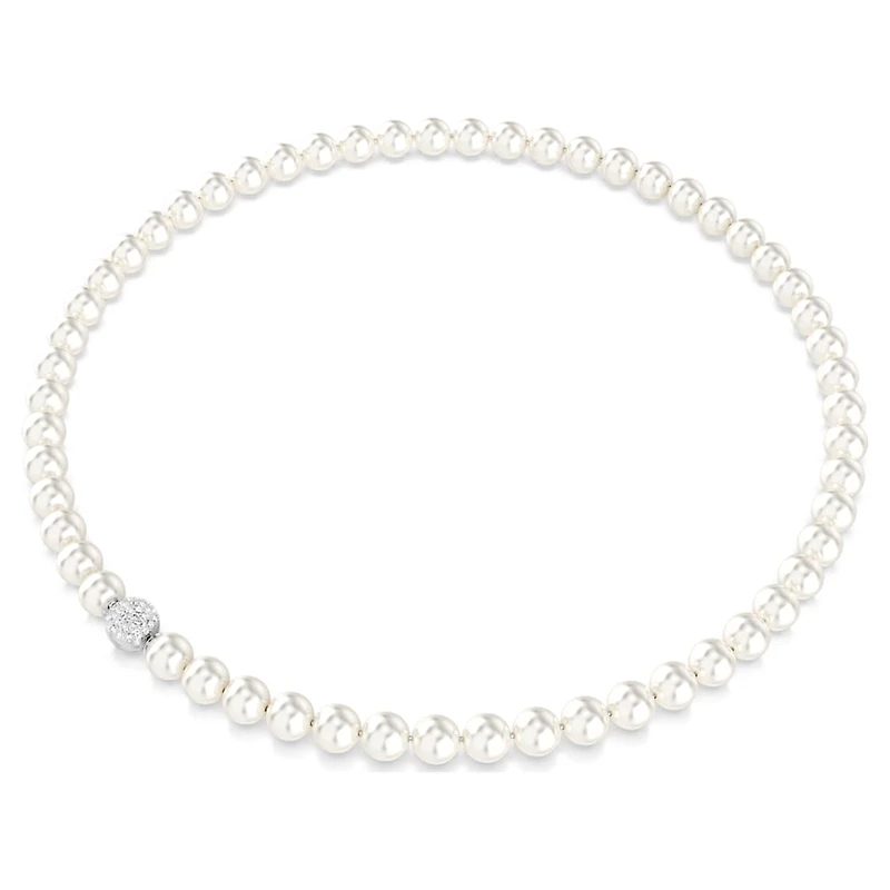 Matrix necklace, Crystal pearl, White, Rhodium plated by SWAROVSKI