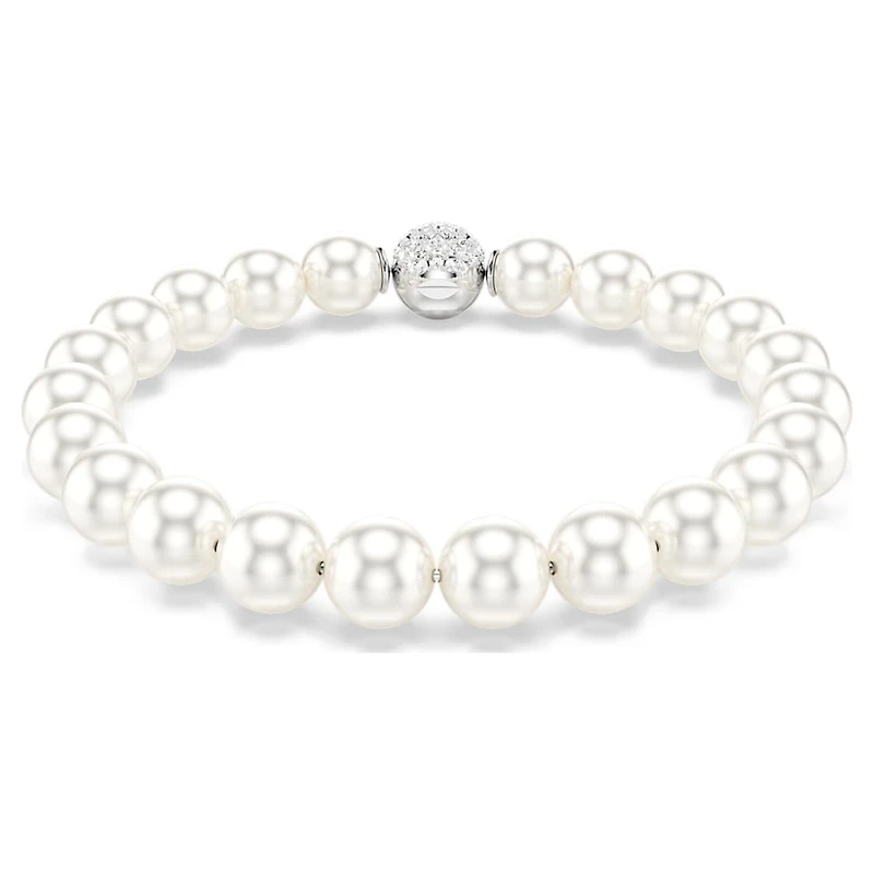 Matrix bracelet, Crystal pearl, White, Rhodium plated by SWAROVSKI