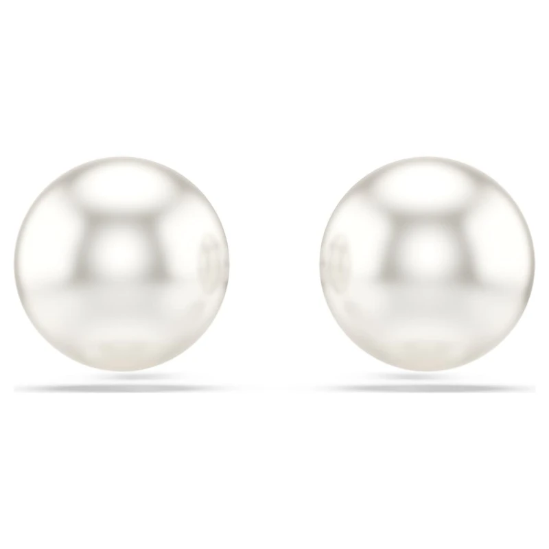 Matrix stud earrings, Crystal pearl, White, Rhodium plated by SWAROVSKI