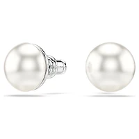 Matrix stud earrings, Crystal pearl, White, Rhodium plated by SWAROVSKI