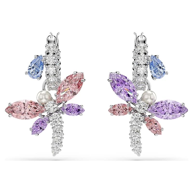 Ariana Grande x Swarovski drop earrings, Mixed cuts, Dragonfly, Multicoloured, Rhodium plated by SWAROVSKI