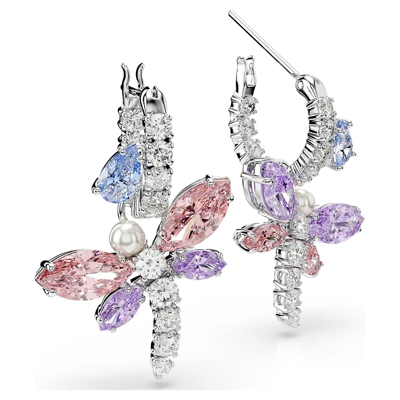 Ariana Grande x Swarovski drop earrings, Mixed cuts, Dragonfly, Multicoloured, Rhodium plated by SWAROVSKI