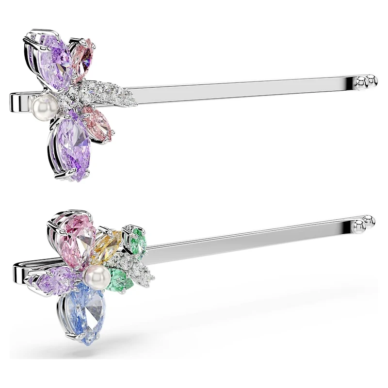 Ariana Grande x Swarovski hair pin, Mixed cuts, Dragonfly, flower, Multicoloured, Rhodium plated by SWAROVSKI
