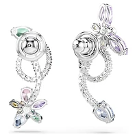 Ariana Grande x Swarovski drop earrings with ear jacket, Mixed cuts, Dragonfly, flower, Multicoloured, Rhodium plated by SWAROVSKI