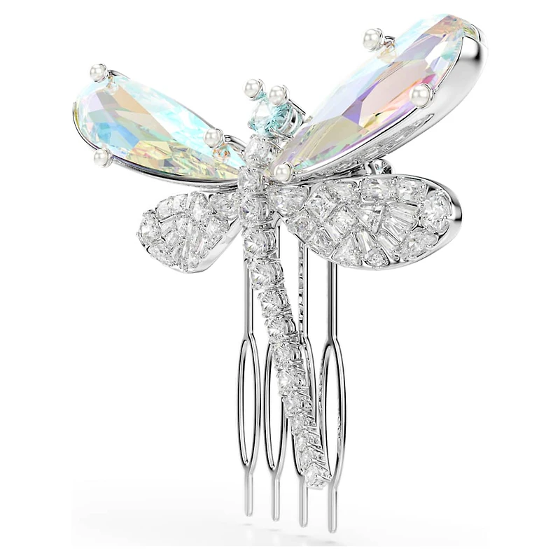 Ariana Grande x Swarovski brooch and hair accessory, Crystal pearl, Mixed cuts, Dragonfly, White, Rhodium plated by SWAROVSKI