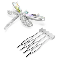 Ariana Grande x Swarovski brooch and hair accessory, Crystal pearl, Mixed cuts, Dragonfly, White, Rhodium plated by SWAROVSKI