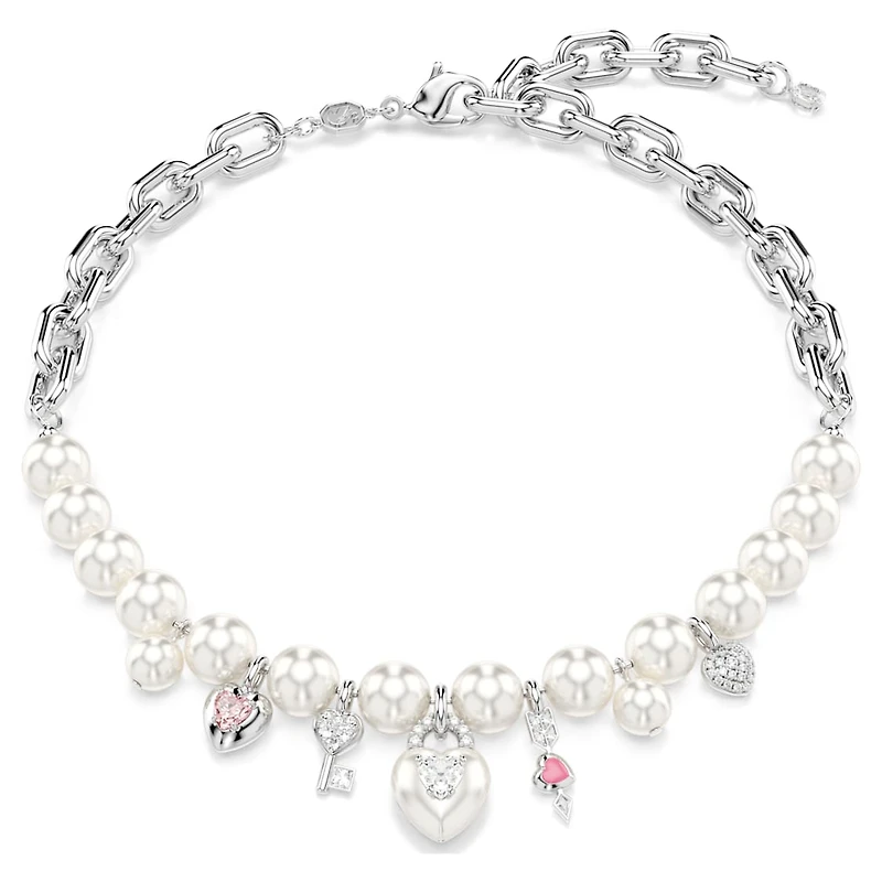 Idyllia necklace, Crystal pearl, Mixed cuts, White, Rhodium plated by SWAROVSKI