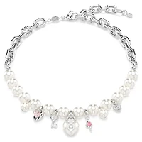Idyllia necklace, Crystal pearl, Mixed cuts, White, Rhodium plated by SWAROVSKI