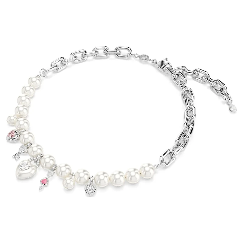 Idyllia necklace, Crystal pearl, Mixed cuts, White, Rhodium plated by SWAROVSKI