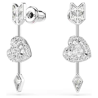 Idyllia drop earrings, Mixed cuts, Heart with arrow, White, Rhodium plated by SWAROVSKI