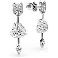 Idyllia drop earrings, Mixed cuts, Heart with arrow, White, Rhodium plated by SWAROVSKI