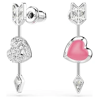 Idyllia drop earrings, Mixed cuts, Heart with arrow, White, Rhodium plated by SWAROVSKI
