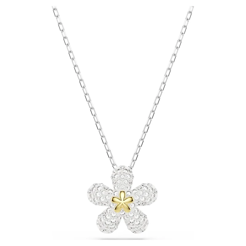 Tough pendant, Pavé, Flower, White, Mixed metal finish by SWAROVSKI