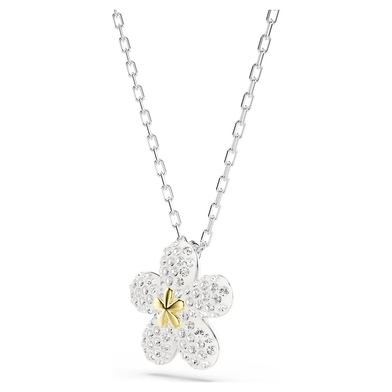 Tough pendant, Pavé, Flower, White, Mixed metal finish by SWAROVSKI
