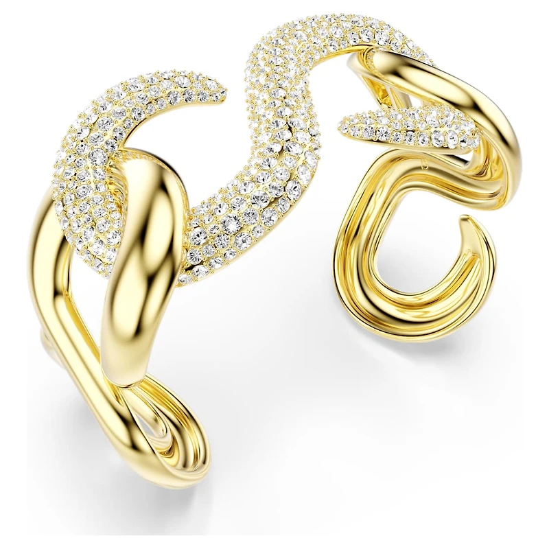 Dextera cuff, Round cut, White, Gold-tone plated by SWAROVSKI