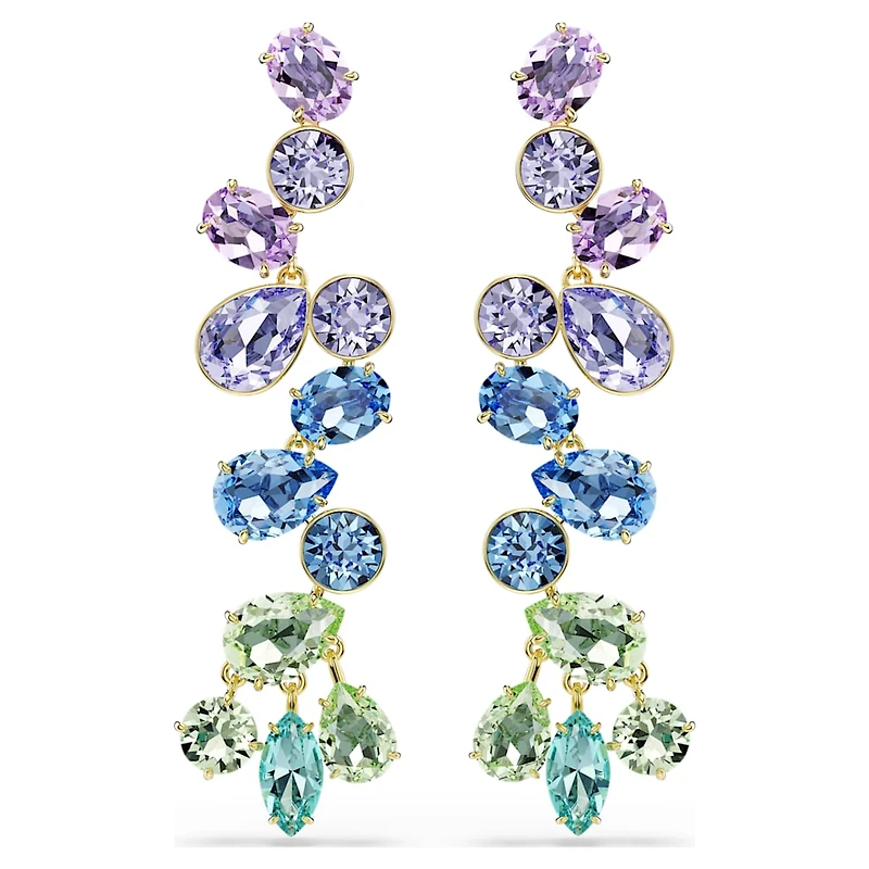 Gema drop earrings, Mixed cuts, Chandelier, Long, Multicoloured, Gold-tone plated by SWAROVSKI