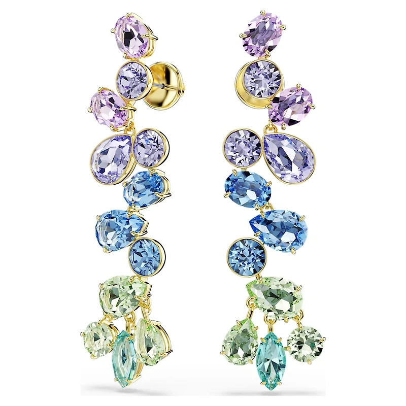 Gema drop earrings, Mixed cuts, Chandelier, Long, Multicoloured, Gold-tone plated by SWAROVSKI