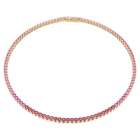 Matrix Tennis necklace, Round cut, Pink, Gold-tone plated by SWAROVSKI