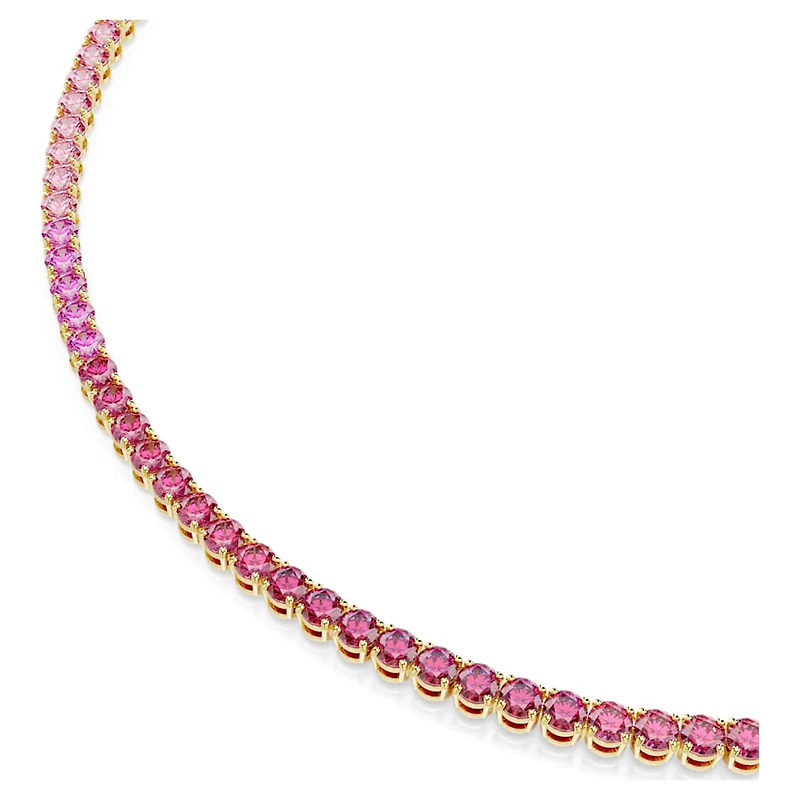 Matrix Tennis necklace, Round cut, Pink, Gold-tone plated by SWAROVSKI