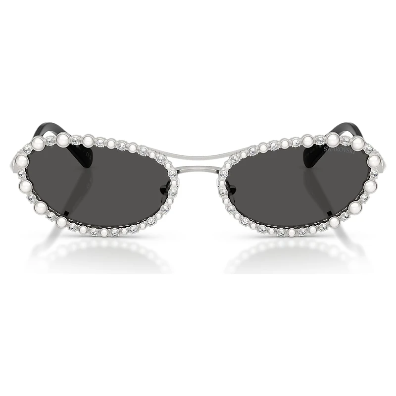Sunglasses, Oval shape, 2 in 1 clip-on, SK7044, Silver Tone by SWAROVSKI