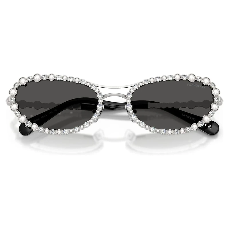 Sunglasses, Oval shape, 2 in 1 clip-on, SK7044, Silver tone by SWAROVSKI