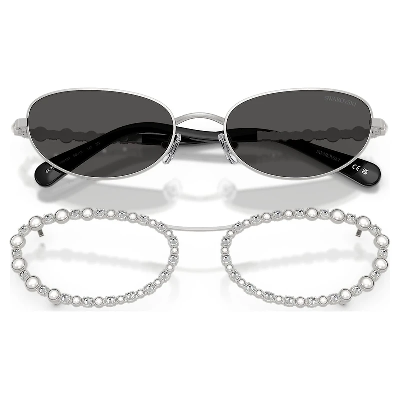 Sunglasses, Oval shape, 2 in 1 clip-on, SK7044, Silver tone by SWAROVSKI