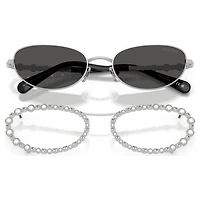 Sunglasses, Oval shape, 2 in 1 clip-on, SK7044, Silver tone by SWAROVSKI