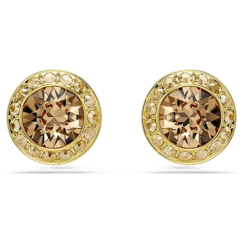 Una Angelic stud earrings, Round cut, Caramel, Gold-tone plated by SWAROVSKI