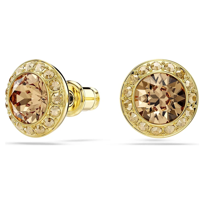 Una Angelic stud earrings, Round cut, Caramel, Gold-tone plated by SWAROVSKI