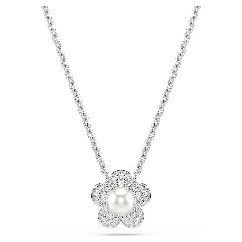 Ariana Grande x Swarovski pendant, Crystal pearl, Round cut, Flower, White, Rhodium plated by SWAROVSKI