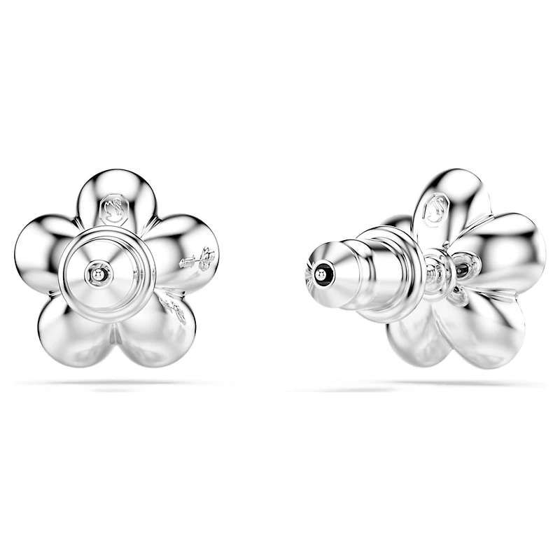 Ariana Grande x Swarovski stud earrings, Crystal Pearl, Round cut, Flower, White, Rhodium plated by SWAROVSKI